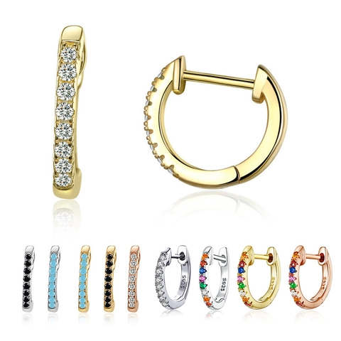 Orecchini a Cerchio in Argento Sterling 925 per Donna Oro Zirconia Intarsiato Geometrico Huggie Piccoli Orecchini Gioielli Regalo