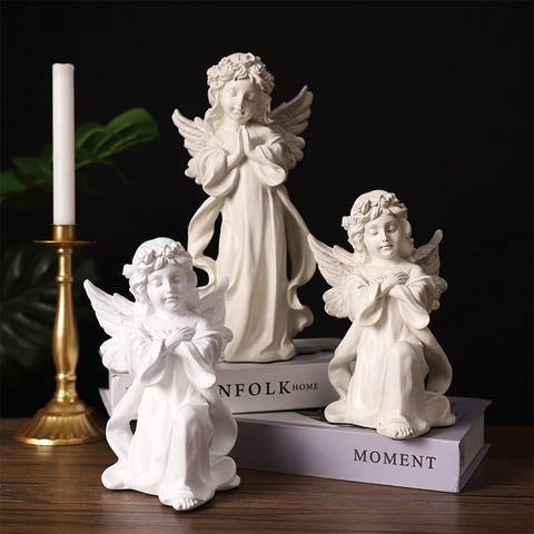 Estatuas De Ángel Orando Nórdico Resina Figuras De Escritorio Elegantes Decoración Oficina Hogar Estilo Vintage Blanco