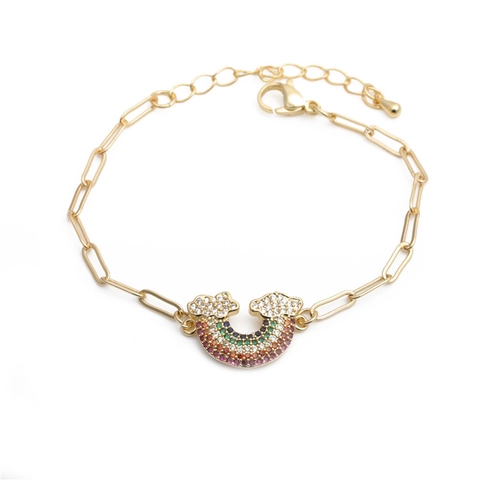 Rainbow Cloud Pendant Bracelet Gold Plated Copper With Multi Color Cubic Zirconia Adjustable Link Chain Fashion Jewelry For Women
