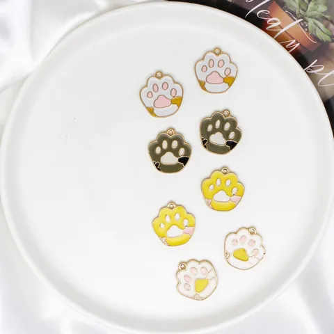 Cat Paw Charms Alloy Enamel Animal Footprint Pendants For DIY Jewelry Making Earrings Necklace Bracelet Crafting