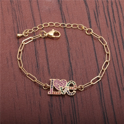 Hip Hop LOVE Heart Angel Wings Bracelet Copper With Multi-color Zircon Micro-pave Adjustable Jewelry For Women Men