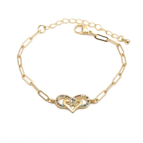 Bracciale In Rame Design Cuore Infinito Intarsio Zircone Colorato Catena Regolabile Gioielli Hip Hop Donna
