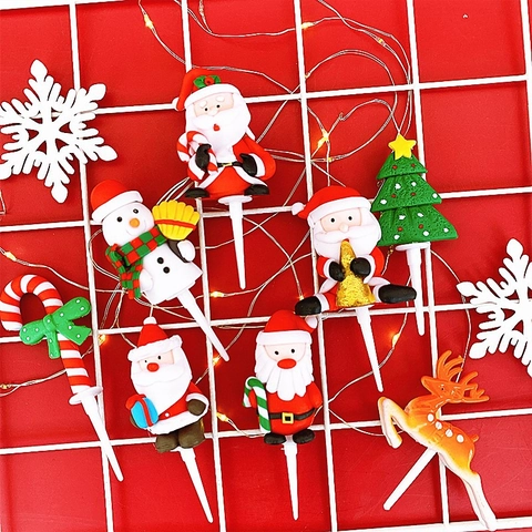 Christmas Cake Toppers Polymer Clay Santa Claus Snowman Reindeer Decoration For Holiday Party Dessert Table