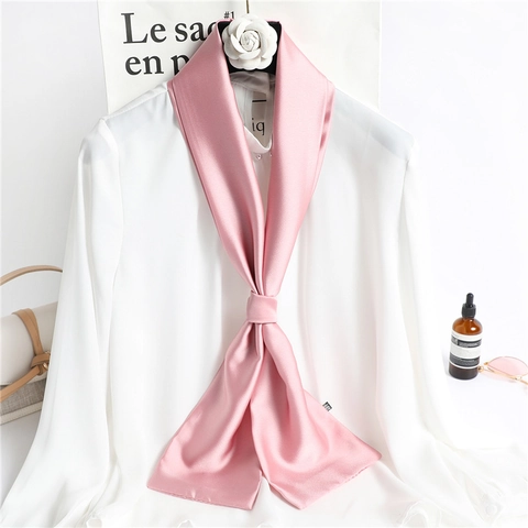 Women Narrow Necktie Scarf Faux Satin Satin Solid Color Decorative Skinny Double Layer Soft Smooth Elegant Accessories