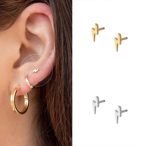 Orecchini a Bottone Semplici a Forma di Fulmine Con Perno in Argento Sterling 925 Orecchini in Rame Geometrici per Donna
