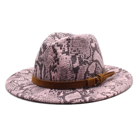 Chapeau Fedora Imprimé Serpent Feutre De Laine Bord Plat Large Style Jazz Vintage Accessoire De Mode Unisexe