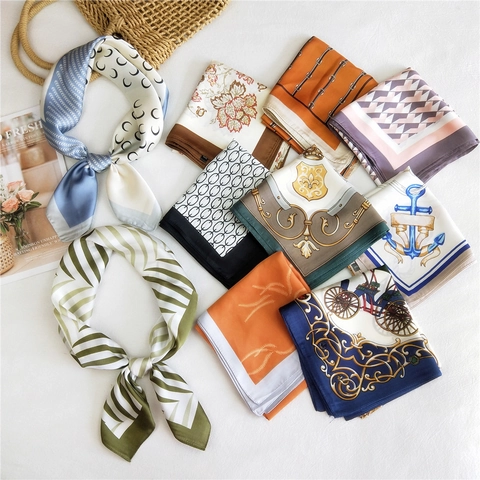 Square Scarf Polyester Satin Printed Vintage Carriage Geometric Hairband Versatile Neck Scarf Fashion Women Accessories