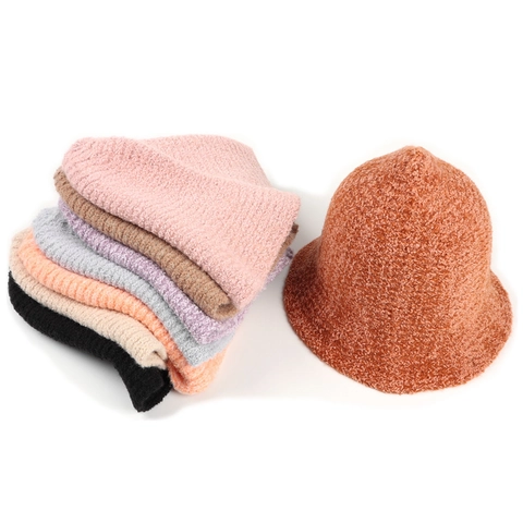 Sombrero De Pescador De Punto Con Copa Puntiaguda Invierno Cálido Color Sólido Acrílico Ganchillo Suave Cortavientos Para Mujer