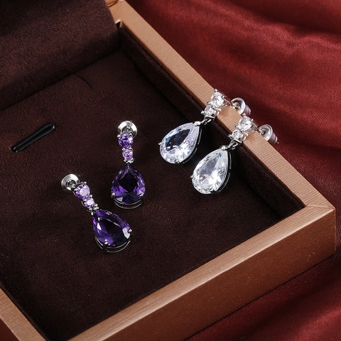 Teardrop Dangle Earrings Elegant Pear Cut Cubic Zirconia Copper Jewelry For Women Fashion Ear Studs