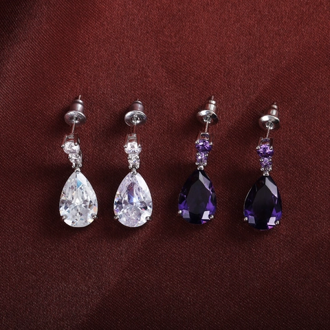 Teardrop Dangle Earrings Elegant Pear Cut Cubic Zirconia Copper Jewelry For Women Fashion Ear Studs