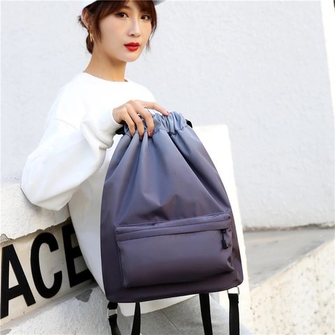 Mochila Con Cordón Nailon Impermeable Gran Capacidad Bolsa De Deporte Con Bolsillo Frontal Con Cremallera Unisex