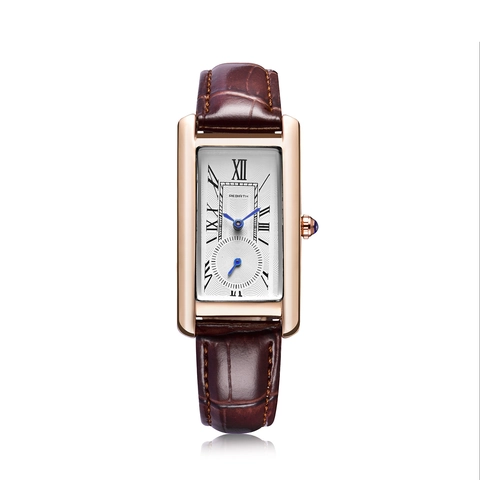 Orologio Al Quarzo Da Donna Rettangolare Lega Numeri Romani Lancette Blu Cinturino In Pelle Trama Coccodrillo Impermeabile