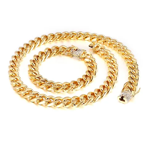 Collar Y Pulsera De Eslabones Cubanos Para Hombre Acero Inoxidable 316L Cierre De Diamantes De Imitación Joyería Hip Hop