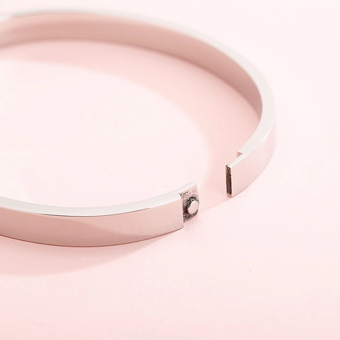 Bracciale Rigido In Acciaio Inossidabile Lucido Minimalista Polsino Geometrico A Cerniera Gioielli Unisex