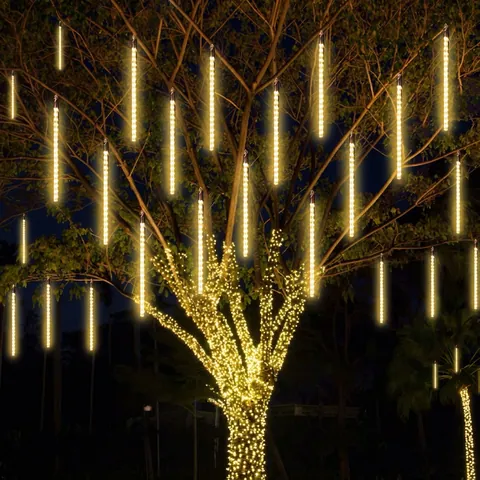 LED Meteor Shower Rain Lights Outdoor Waterproof Solar Powered PVC Tubes Garden Tree Christmas Holiday Decor Twinkle Falling Rain