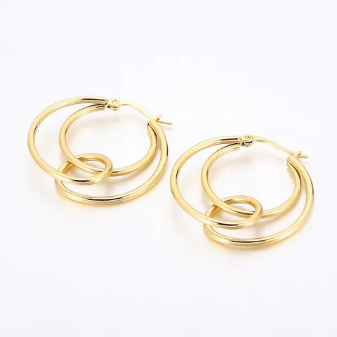 Geometric Interlocking Triple Hoop Earrings Stainless Steel High Polished Minimalist Round Circle For Women