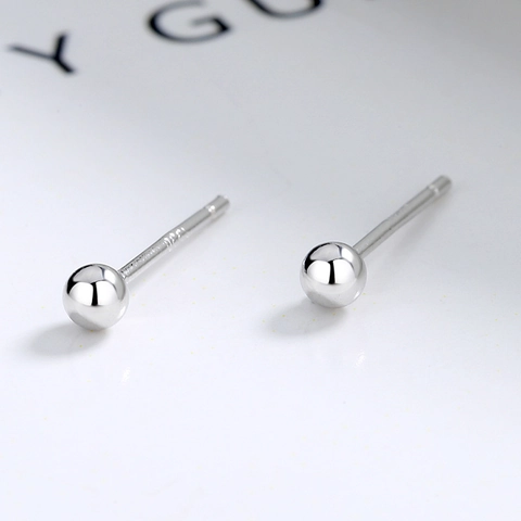 990 Pure Silver Geometric Round Bead Stud Earrings Minimalist Tiny Ball Earring For Sensitive Ears Women Men Jewelry