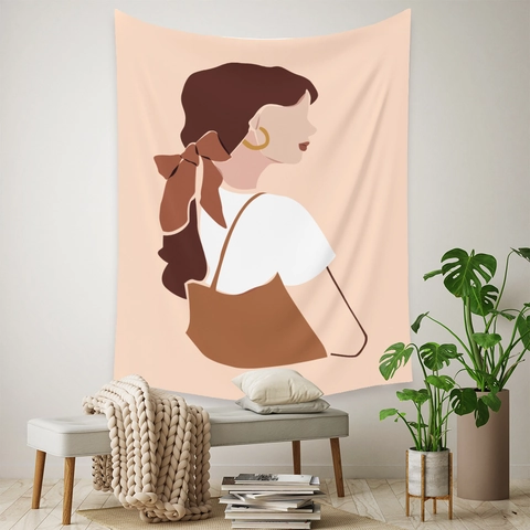 Arazzo Da Parete Ritratto Astratto Pianta Poliestere Sfondo Panno Camera Da Letto Soggiorno Decorazione Arte Estetica Boho