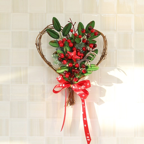 Ghirlanda Di Natale A Forma Di Cuore In Legno Rattan Con Bacche Rosse E Aghi Di Pino Ideale Per Decorazioni Di Porte E Pareti Di Casa