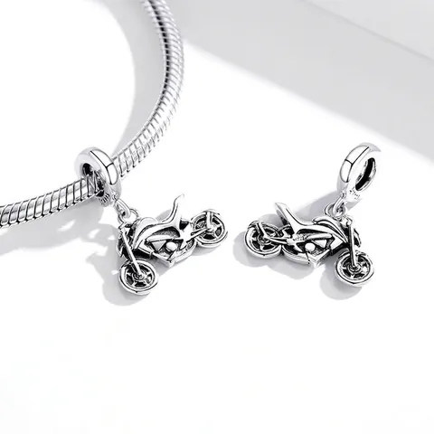 Motorcycle Pendant 925 Sterling Silver Retro Oxidized Charm For DIY Jewelry Making Sporty Biker Style Cool Unisex Accessories