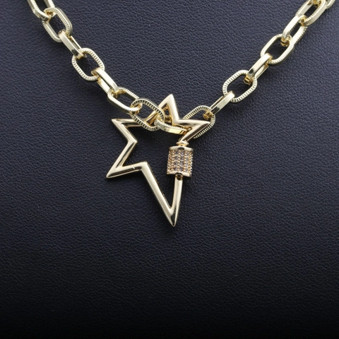 Ster Hanger Ketting Koper Met Zirkoon Hip Hop Paperclip Ketting Sieraden Voor Heren Dames
