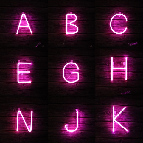 Lettere Numeri Luci Neon LED Rosa Alimentato USB Batteria Insegne Decorative Parete Per Festa Matrimonio Casa