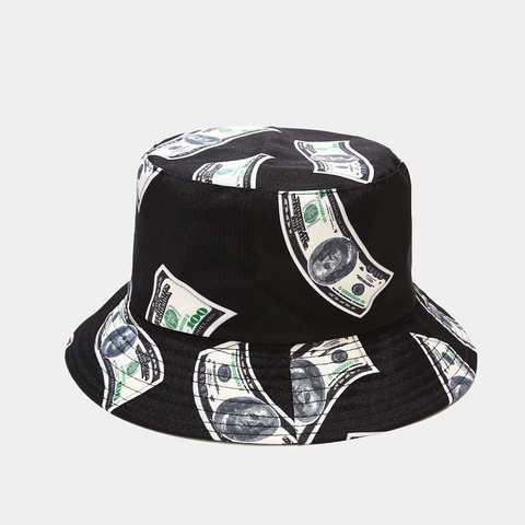 Wendbarer Anglerhut US Dollar Druck Polyester Sonnenschutz Hip Hop Streetwear Für Herren Damen