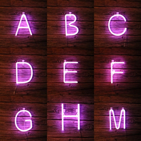 Luce Lettera Neon LED Viola Decorazione Parete Batteria USB Alfabeto Numeri Insegna Per Compleanno Matrimonio Festa Casa
