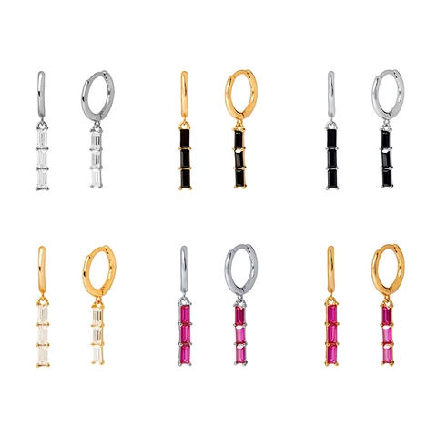 Orecchini a Goccia con Zirconia Rettangolare di Lusso Con Perno in Argento Sterling 925 Orecchini Geometrici in Rame
