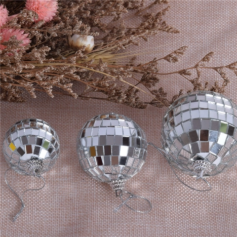 Silver Disco Ball Mirror Ball Hanging Ornament Reflective Glass Foam For Party Wedding Christmas Bar Decor Retro Style