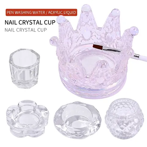 Nagelkunst Kristallen Beker Glas Acrylvloeistof Schaal Voor Penseelreiniger Manicure Gereedschap Iriserend Kroon Bloemvormen