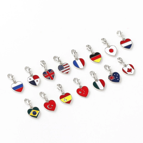 Charms De Bandera Nacional En Forma De Corazón Aleación De Zinc Esmalte Gota De Aceite Colgantes Con Cierre De Langosta Joyería DIY