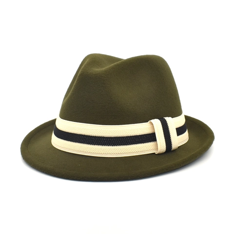Vintage Fedora Jazz Hoed Wolfelt Korte Rand Gestreepte Band Britse Stijl Mannen Vrouwen Winter Warm