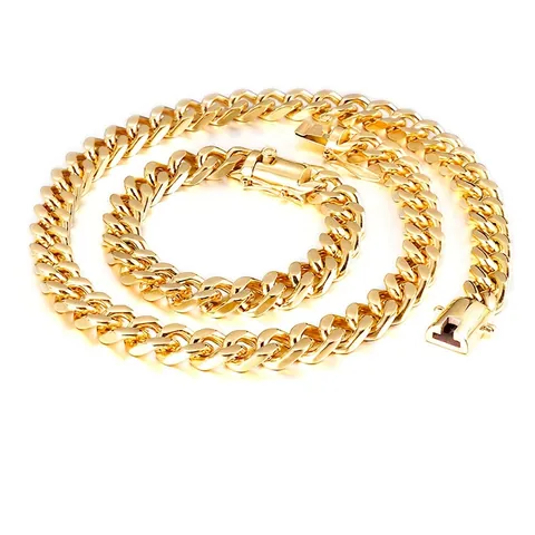 Collar Y Pulsera De Cadena De Eslabones Cubanos Acero Inoxidable Hip Hop Punk Joyería Hombre