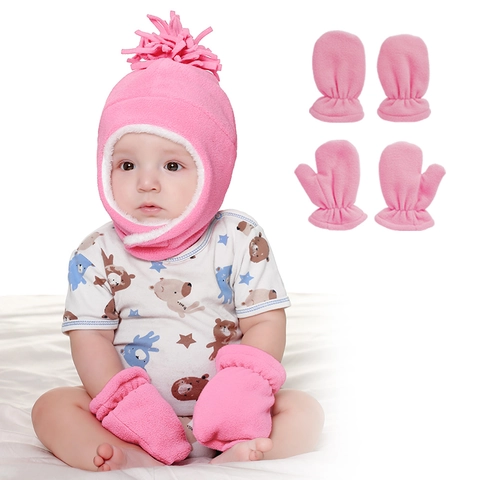 Baby Winter Oorklep Muts En Wanten Fleece Warm Pluche Gevoerd Trapper Pet Voor Peuter Kinderen Outdoor