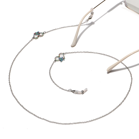 Brillenband Mit Schmetterling Herz Anhänger Legierung Bunte Rhinestone Rutschfeste Brillenkette Maskenhalter Für Damen