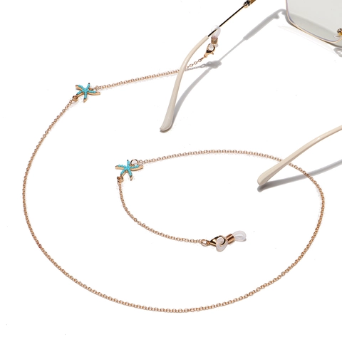 Chaîne De Lunettes Étoile De Mer Turquoise Métal Doré Cordon Masque Antidérapant Bijoux Été Style Océan Pour Femmes