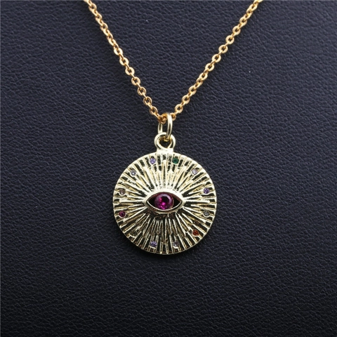 Boze Oog Hanger Ketting Koper Verguld Micro Ingelegde Zirkoon Gekleurde Stenen Sierlijke Amulet Sieraden Voor Dames
