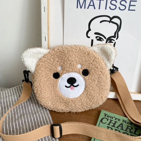 Cute Cartoon Animal Plush Crossbody Bag Faux Lamb Wool Small Round Shoulder Phone Pouch For Women Girls Kawaii