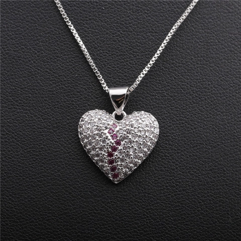Collana Con Pendente A Cuore Rame Zircone Bianco Rosa Design Split Pave Catena Box Gioielli Romantici Per Donna