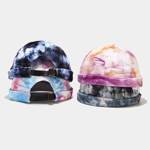 Tie Dye Docker Hat Fluweel Randloze Pet Retro Verstelbare Skullcap Streetwear Voor Heren Dames