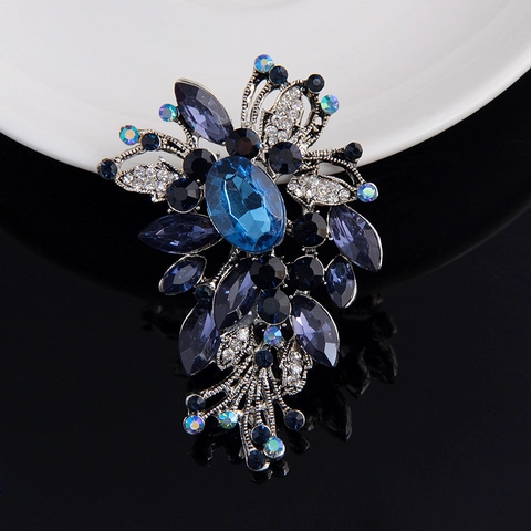 Spilla In Lega Vintage Con Strass Cristallo Blu Floreale Foglia Barocca Accessorio Di Moda Per Donna