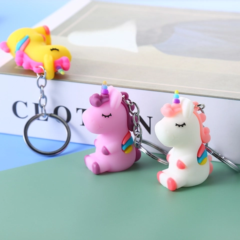 Simpatico Unicorno Cartone Animato Animale Portachiavi PVC Gomma Morbida Borsa Fascino Auto Anello Chiave Moda Ornamento Regalo