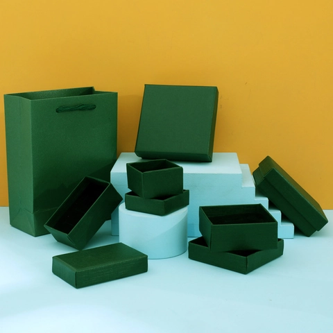 Luxury Dark Green Jewelry Box Set For Ring Earring Necklace Elegant Paper Cardboard Gift Packaging Box With Sponge Liner