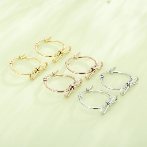 Orecchini A Cerchio Con Fiocco Acciaio Inossidabile Nodo Geometrico Lucidato Per Donna Gioielli Eleganti Minimalisti