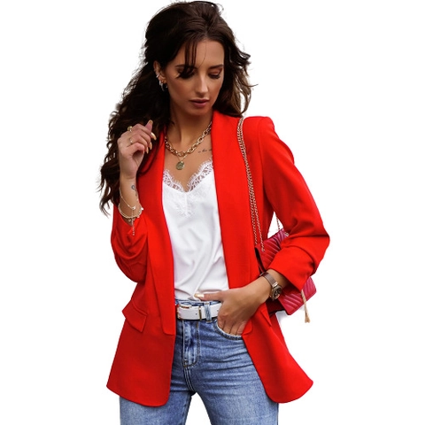 Blazer Da Donna Giacca Maniche Lunghe Vestibilità Aderente Collo A Revers Tinta Unita Professionale Abbigliamento Ufficio Poliestere