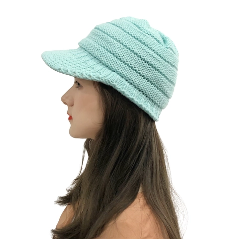 Women Knit Visor Beanie Hat Chunky Acrylic Winter Warm Windproof Outdoor Skiing Newsboy Cap