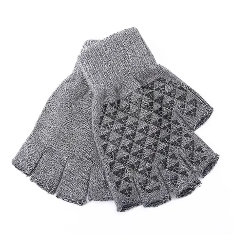 Unisex Fingerless Knit Gloves Cotton Acrylic Anti-Slip Silicone Dots Warm Winter Outdoor Cycling Typing Adults Cozy