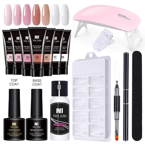 Kit d'Extension d'Ongles Professionnel Sans Douleur Polymérisation UV LED Polygel de Construction Rapide Avec Solution de Glissement Pointes de Moule Outil de Pinceau pour Salon Maison DIY Manucure