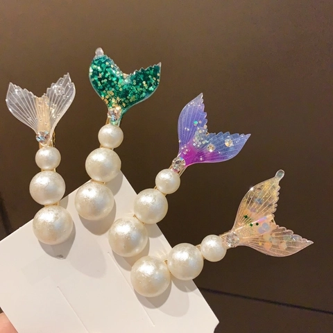 Molletta Per Capelli A Coda Di Sirena Perla Artificiale Strass Resina Glitter Dolce Accessorio Laterale Per Donne Ragazze